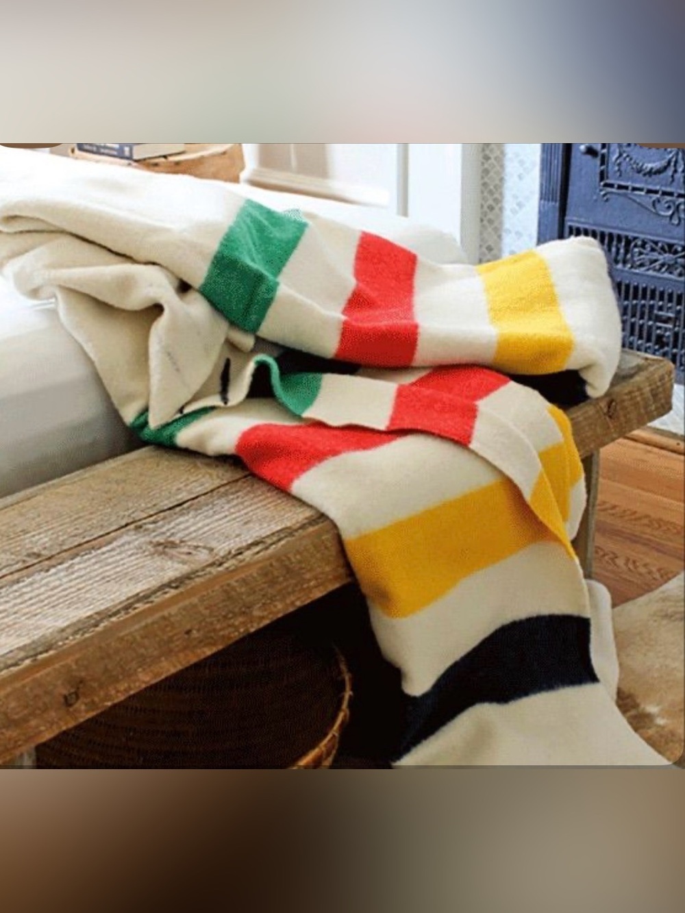 Vintage MCM Trapper Hudson’s Bay 4 Point Wool Blanket Made in England FULL SIZE